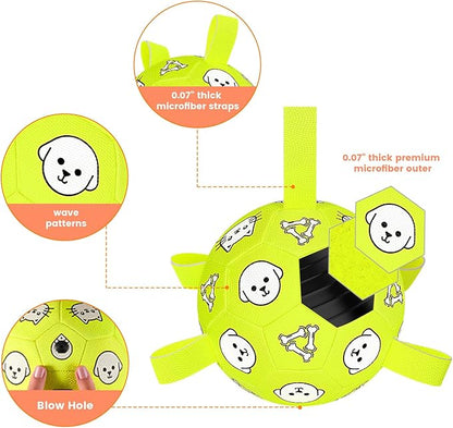 Dog Toys, Durable Dog Soccer Ball with Straps, Interactive Dog Toys, Water Fetch Ball for Tug of War, Puppy Toys for Indoor/Outdoor – Fun Dog Birthday Gift for Small &amp; Medium Dogs, 6 Inch
