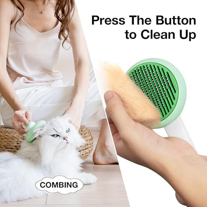 Self-Cleaning Cat Brush for Shedding &amp; Pet Grooming - Effortlessly Removes Tangles, Loose Undercoat, and Mats for Cats &amp; Dogs (Green)