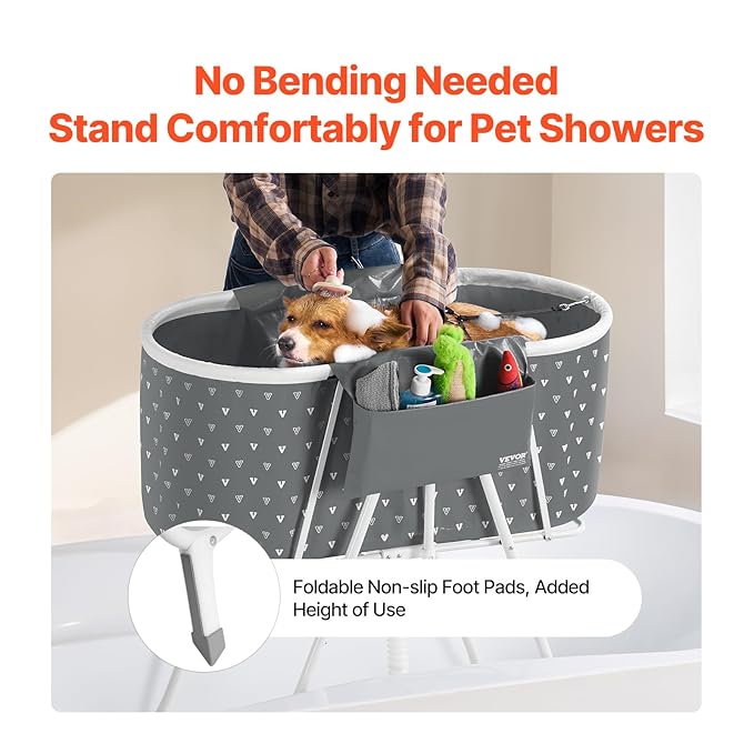 VEVOR Portable Dog Bathtub, Elevated &amp; Foldable Space-Saving Pet Shower Station with Efficient Drainage, Bathing Tub for Washing &amp; Grooming Small and Medium Size Dogs and Cats Indoor &amp; Outdoor, Grey