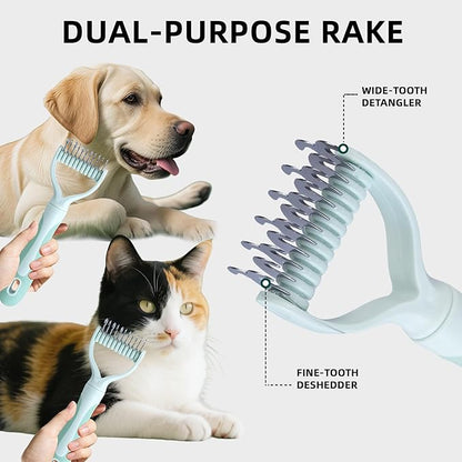 Pet Hair Removal Comb,New Cat Brush with Release Button,Pet Grooming Brush for Short&amp;Long Pet Hair,Deshedding Brush for Pet (Green Set)