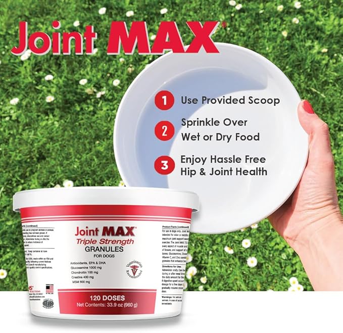 TS Joint Supplement Vet Formulated Pain &amp; Inflammation Relief Treats Hip Dysplasia &amp; Arthritis, Glucosamine, Chondroitin, Turmeric, MSM, HA, Creatine, Omega 3 EPA + DHA. Granules 120 Doses
