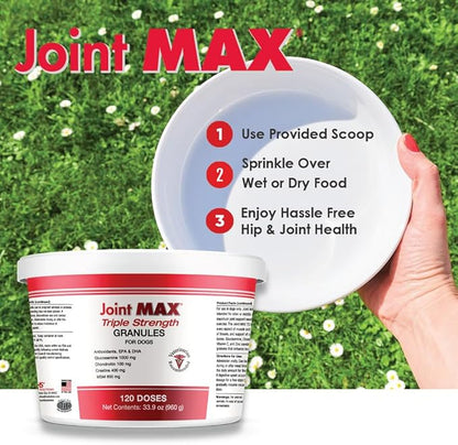 TS Joint Supplement Vet Formulated Pain &amp; Inflammation Relief Treats Hip Dysplasia &amp; Arthritis, Glucosamine, Chondroitin, Turmeric, MSM, HA, Creatine, Omega 3 EPA + DHA. Granules 120 Doses