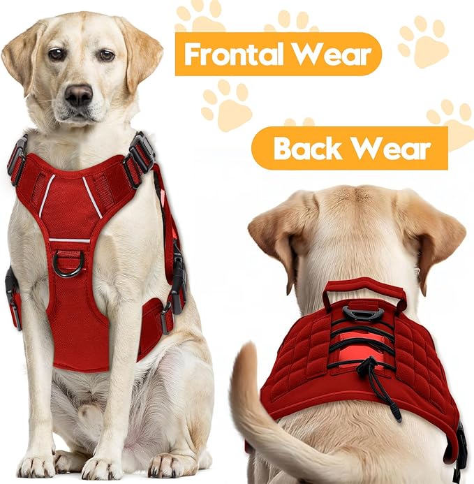 Heavy-Duty Tactical Dog Harness for Large Dogs, No Pull Adjustable Reflective Pet Vest with Molle System, K9 Military-Grade Control for Service Training, Outdoor &amp; 10+ Breeds, Red, XX-Large