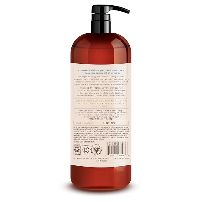Soapbox Argan Shampoo &amp; Conditioner Set, Volumizing, Vegan, Color Safe, Harsh Sulfate &amp; Silicone Free, 1 Liter Each (Pack of 2)