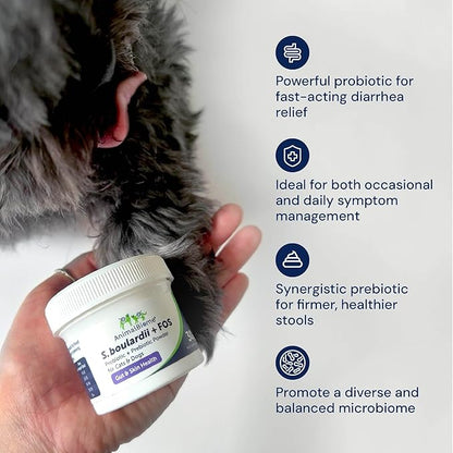 Pet Probiotics - S. boulardii + FOS Probiotic and Prebiotic Powder for Dogs and Cats 60g