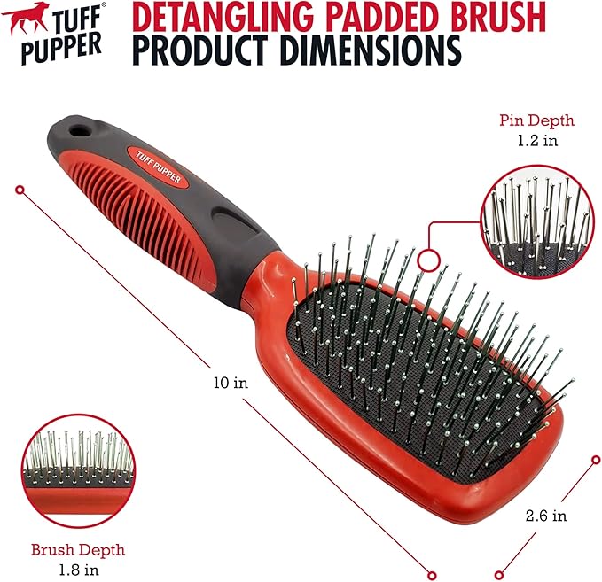 Tuff Pupper Stainless Steel Pin Brush for Long or Short Hair Pets - Detangling &amp; Dematting Undercoat Brush for Dogs, Cats, and All Pets