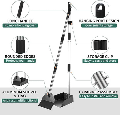 SCENEREAL Dog Pooper Scooper for Yard - Tray &amp; Spade Set, Long Handle Metal Detachable Poop Scooper for Large Medium Small Dogs, Pet Waste Removal Scoop with No Bending for Outdoor Grass, Dirt Gravel