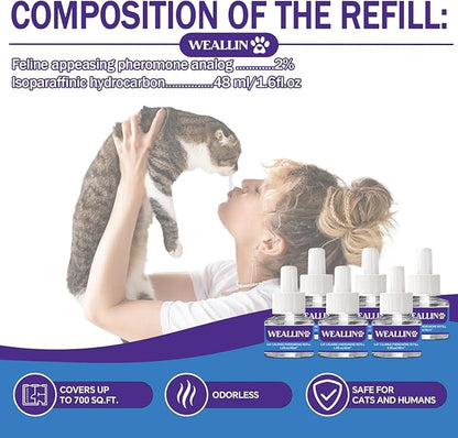 6 Pack Cat Calming Diffuser Refills - Cat Pheromones Calming Diffuser Refill Relieve Anxiety &amp; Stress 6 Month Supply, Cat Pheromone Diffuser Refills (Fits All Common Diffuser Heads)