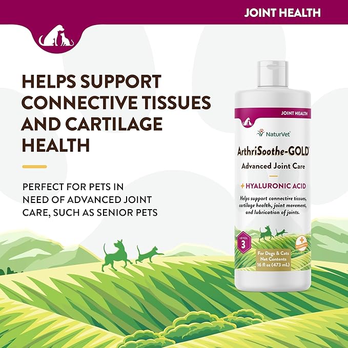 NaturVet – ArthriSoothe-Gold Advanced Care Liquid | Level 3 Advanced Joint Care | Supports Healthy Hip &amp; Joint Function | Enhanced with Glucosamine, MSM &amp; Chondroitin | For Dogs &amp; Cats | 16 oz Liquid