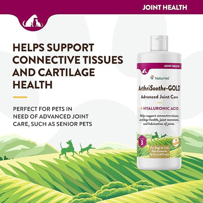 NaturVet – ArthriSoothe-Gold Advanced Care Liquid | Level 3 Advanced Joint Care | Supports Healthy Hip &amp; Joint Function | Enhanced with Glucosamine, MSM &amp; Chondroitin | For Dogs &amp; Cats | 16 oz Liquid