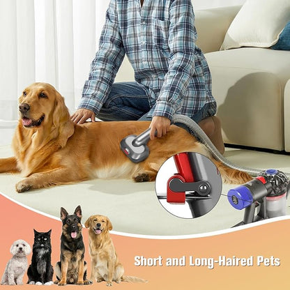 FUNTECK 2-in-1 Dog Hair Vacuum Brush for Grooming &amp; Shedding Compatible with Dyson Gen5, V15, V12, V11, V10, V8, V7 – Removes Loose Hair, Dander, Undercoat &amp; Tangles – Self-Cleaning Design