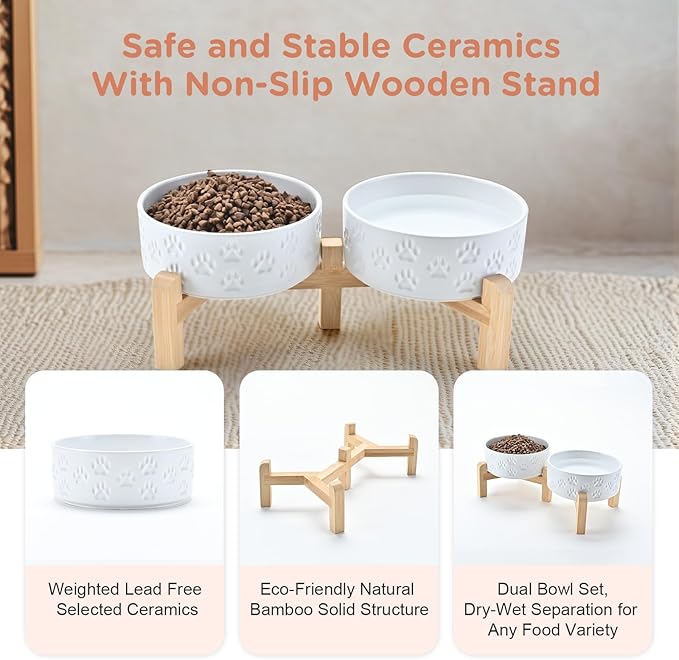 SPUNKYJUNKY Elevated Dog Bowls Ceramic, 5.1&