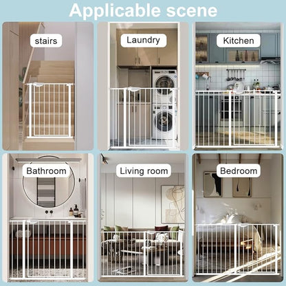 WAOWAO Triple Lock Baby Gate Extra Wide 81.49-85.82" Pressure Mounted Walk Through Swing Auto Close Safety White Metal Dog Pet Puppy Cat for Stairs,Doorways,Kitchen