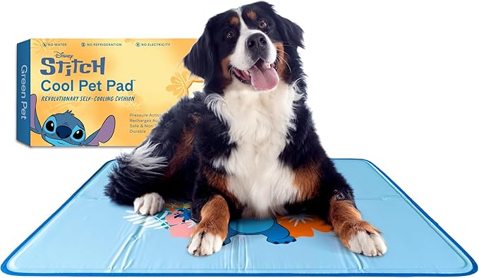The Green Pet Shop Cool Pet Pad - Extra Large, Disney’s Stitch - Self-Cooling, Pressure Activated Mat for Dogs &amp; Cats from 80+ lbs - Non-Toxic Gel, No Water Needed