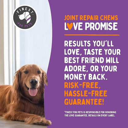 Joint Repair Hip and Joint Chews for Dogs - Finest for Pets Glucosamine, Chondroitin, MSM, Omega 3 &amp; Turmeric for Dog Joint Support, Mobility &amp; Pain Relief - (120 Chicken Flavored Chews, Made in USA)