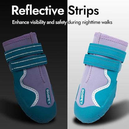 Dog Shoes, Waterproof Dog Boots &amp; Paw Protectors with Anti-Slip Sole, 4pcs/Set Pet Dog Booties, Reflective Dog Shoes for Small Medium Large, Winter Snowy Summer Hot Pavement (Blue, 3