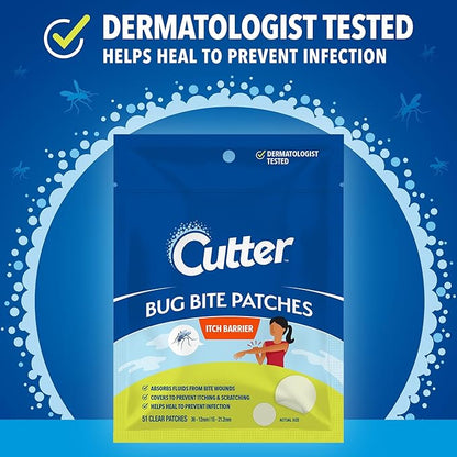 Cutter Bug Bite Patches Itch Relief Hydrocolloid Patches for Kids &amp; Adults, Absorbs Fluids, Helps Heal, Prevents Scratching, Mosquito Itch Relief, Hydrocortisone &amp; Suction Tool Alternative, 51 Count