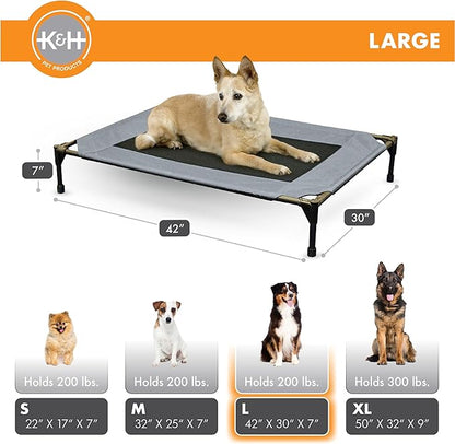 K&amp;H Pet Products Outdoor Elevated Dog Cot, Breathable Cooling Elevated Cot Hammock Pet Bed for Large Dogs, Washable Mesh Cover, Raised Metal Frame, Collapsible, Portable - Large 42 X 30in Gray