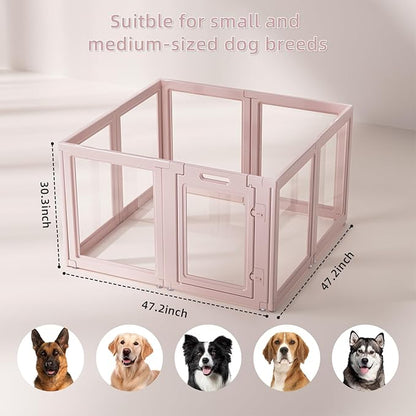 DIY Clear Acrylic Dog Playpen House,Quick Easy Assembly and Disassembly,Strong Floor Suction,Indoor and Outdoor Use,Easy Cleansing Puppy Fence (Skin Pink, 30.3" H, 8PCS)