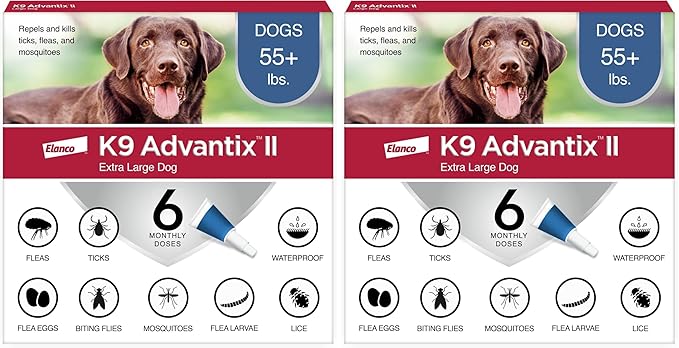 K9 Advantix II XL Dog Vet-Recommended Flea, Tick &amp; Mosquito Treatment &amp; Prevention | Dogs Over 55 lbs. | 6-Mo Supply (Pack of 2)