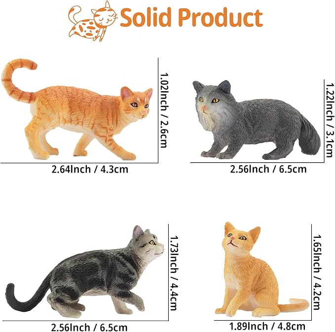 Toymany 8PCS Grey &amp; Orange Cat Figurines Set, Realistic Cat Figures Kitten Toys, Cat Cake Toppers Easter Eggs Birthday Gift for Kids Children