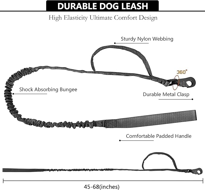 Tactical AirTag Dog Collar Leash Set - Heavy Duty, Adjustable GPS Collar Compatible with Apple AirTag, with Holder &amp; Control Handle for Medium/Large Dogs [ Black, L ]