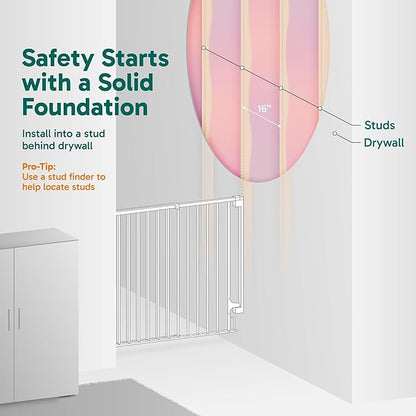Cumbor 29.2-43" No Bottom Bar Baby Gate for Stairs, 2-in-1 Hardware Mounted Dog Gate Indoor, Pet Gate for Doorways with Large Walk Thru Door, Child-Proof Safety Gate for Top &amp; Bottom of Stairs (Brown)