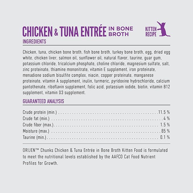 ORIJEN Premium Pate Wet Kitten Cat Food in Bone Broth Chicken &amp; Salmon Entrée 5.5oz Cans (6 Count)