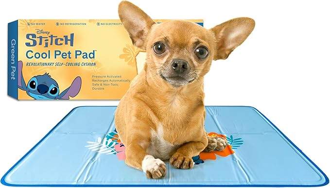 The Green Pet Shop Cool Pet Pad - Extra Small, Disney’s Stitch - Self-Cooling, Pressure Activated Mat for Dogs &amp; Cats from 0-8 lbs - Non-Toxic Gel, No Water Needed
