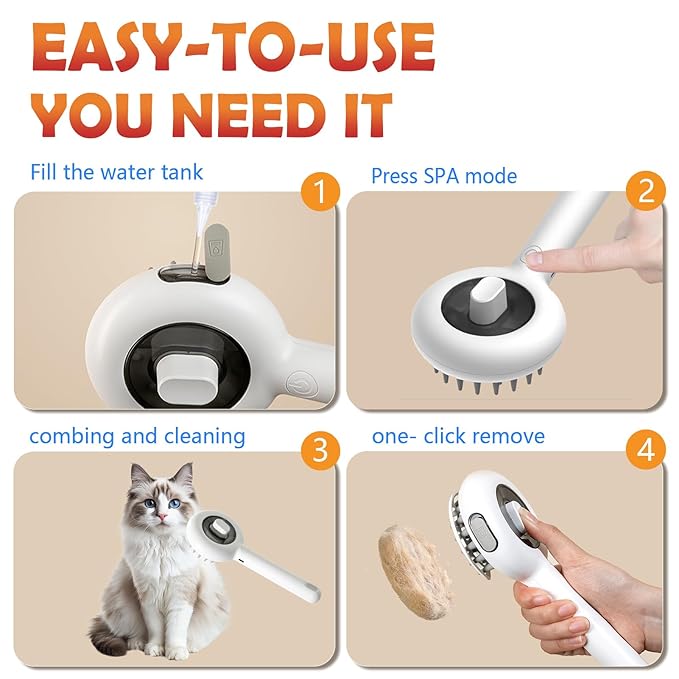 Cat Brushes for Indoor Cat, 6 in 1 Pet Steam Brush for Dog Cats Grooming Kit Supplies Hair Grooming for Long Short Hair Cats Dogs Massage &amp; 2 Water Spray Modes Shedding Brush
