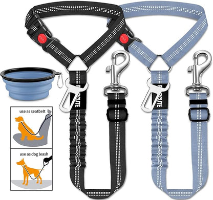 3 Piece Set Dog Seat Belt Retractable Dog Car Seatbelts Adjustable Pet Seat Belt for Vehicle Headrest Restraint Adjustable Heavy Duty &amp; Elastic &amp; Durable Car Harness for Dogs