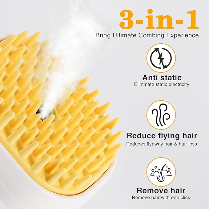 3-in-1 Cat &amp; Dog Steam Brush – USB Rechargeable Spray Grooming Comb with Silicone Teeth – Anti-Static, Shedding Control &amp; Massaging for All Hair Types Long/Short Hair Pets (Green)