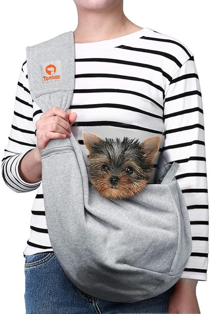 Tomkas Small Dog Sling Carrier - Zipper Pocket &amp; Classic Strap - for 3-10 lbs Pets(Grey)