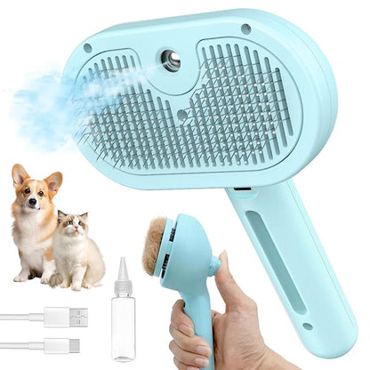 Spray Cat Brush for Shedding, Static &amp; Tangled Hair - Self Cleaning, Long &amp; Short Hair Pets Grooming Brush (Blue)