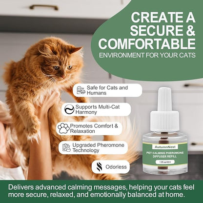 Cat Calming Pheromone Diffuser Refills, 4 Pack 48ml, Helps Relieve Cat Anxiety, Reduce Stress, Aggression, Fighting, Spraying, Scratching, Supports Cats During Vet Visits, Travel, Multi-Cat Homes