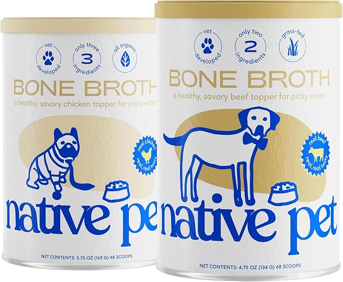 Native Pet, Dogs &amp; Cat Broth Bundle | Chicken &amp; Beef Flavored | Dog Food Topper for Picky Eater | Dog Gravy &amp; Dog Bone Broth Powder