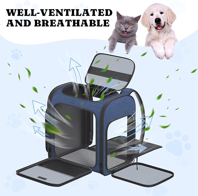 Pawtners Dog Backpack Carrier Dog Carrier with Anti-Scratch Mesh with Great Ventilation, Large Pet Carrier Backpack for Small Dogs &amp; Large Cats, Foldable Designed Pet Backpack Perfect for Travel
