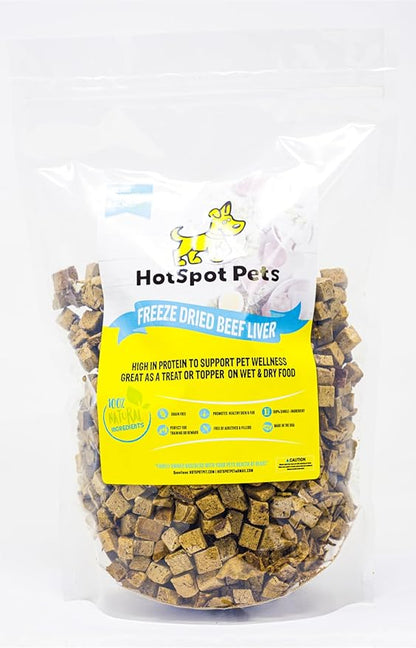 hotspot pets Freeze Dried Beef Liver Treats for Cats &amp; Dogs - 1LB Big Bag- Made in USA,Single Ingredient, All Natural Grain-Free Beef Liver- Perfect for Training, Topper or Reward Snack