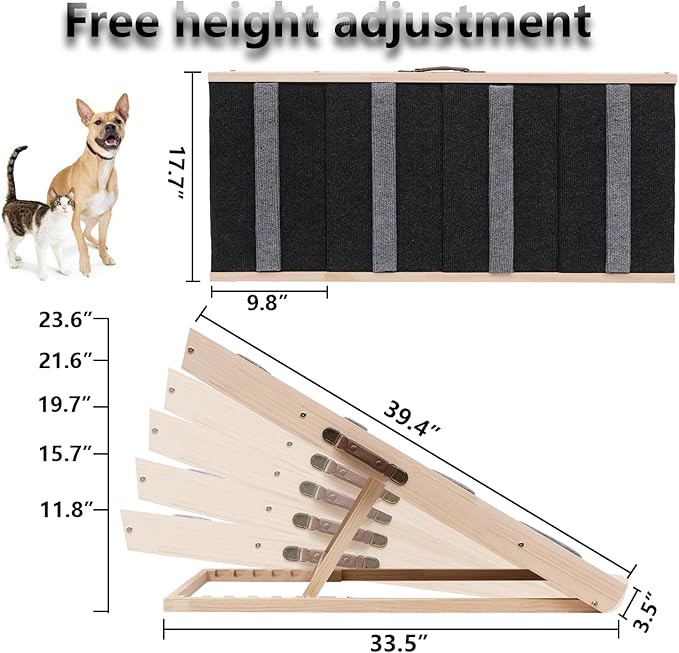 Upgrade 2-in-1 Pet Ramp Dog Stair,Folding Pet Stairs,Portable Dog Ramp for Small&amp;Large Old Animals with Non-Slip Surface,Dog Ramp for Bed,Couch and Car,11.8" to 23.6" Height Adjustable(40×17.7)