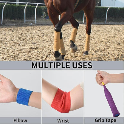 12 Pack Self Adhesive Bandage Wrap 3 inch X 5 Yards Elastic Self Adherent Cohesive Bandage for Ankle Wrist Sports Athletic Tape Pet Vet Wrap for Horses Dog First Aid Tape