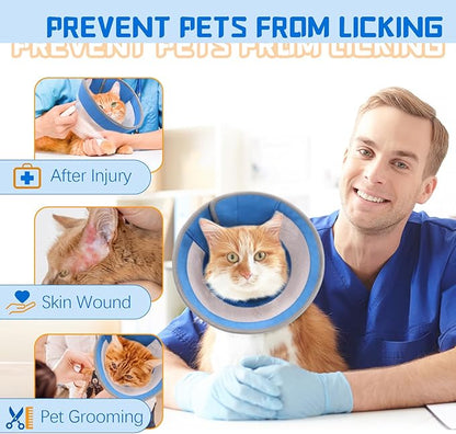 Breathable Air Mesh Cat Cone Collar Soft to Stop Licking, Adjustable, Foldable Lightweight Kitten Cones After Surgery Recovery for Cats &amp; Kittens (Blue, S)
