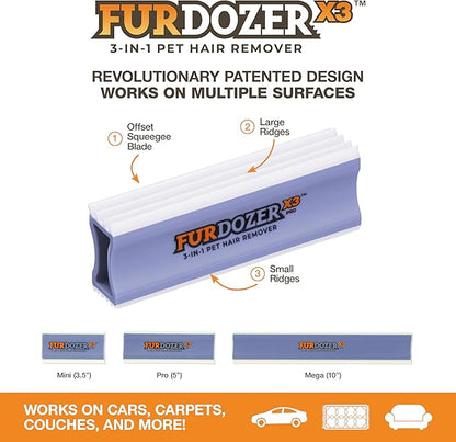 FurDozer X6 &amp; X3 Bundle - Pet Hair Removal Tool &amp; Car Detailing Dog Hair Remover for Carpet, Car, Couch, Bedding, &amp; Furniture - Reusable Pet Fur Remover &amp; Carpet Scraper for Animal Fur &amp; Lint, Purple