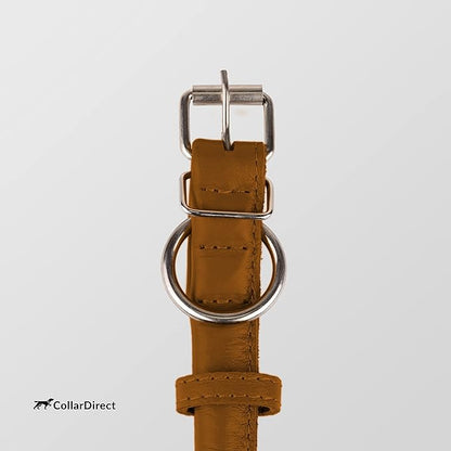 CollarDirect Rolled Leather Dog Collar, Soft Padded Round Puppy Collar, Handmade Genuine Leather Collar Dog Small Large Cat Collars 13 Colors (15-19 Inch, Cinnamon Textured)