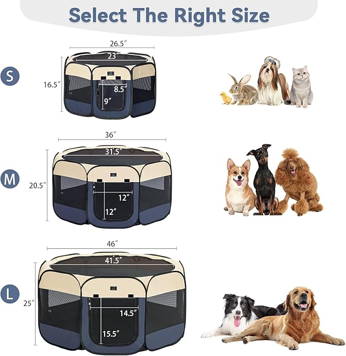 A4Pet Collapsible Playpen, 39.5” Portable Dog Playpen with Bowl, Suitable for Puppies, Kittens, and Small Animals, Removable Zipper &amp; Mesh Panel(16”W × 10”H)