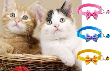 16 PCS Cute Cat Collars with Bells - Breakaway Collars for Girls &amp; Small Kittens - Pink, Bowtie Design - Kitten Supplies
