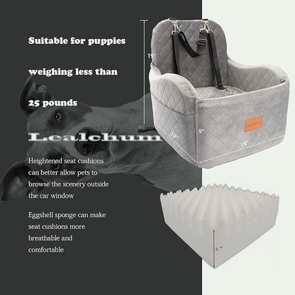 Dog Booster Car Seat for Small/Medium Dogs Up to 35lbs,Ultra Soft Fabric Covered,6in Elevated Cushion,Fully Detachable and Washable,3 Straps &amp; 2 Pockets,Easy to Install(Grey,Medium)