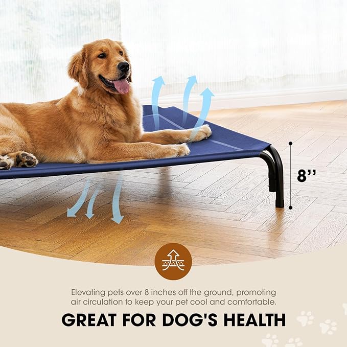 Elevated Dog Bed, Raised Outdoor Dog Bed for Large Sized Dogs, Portable Cooling Pet Cot with Breathable &amp; Washable Mesh, Indoor &amp; Outdoor Pet Hammock with Skid-Resistant Feet.