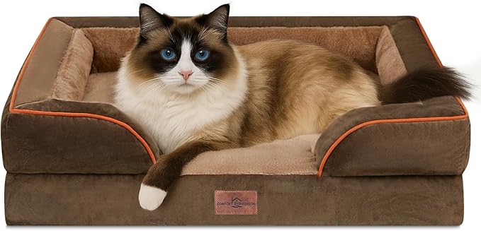 Comfort Expression Small Dog Beds Waterproof Cat Beds Orthopedic Foam Sofa Beds for Small Dogs Comfy Pet Bed with Washable Removable Cover &amp; Non-Slip Bottom(XX-Small,Brown)