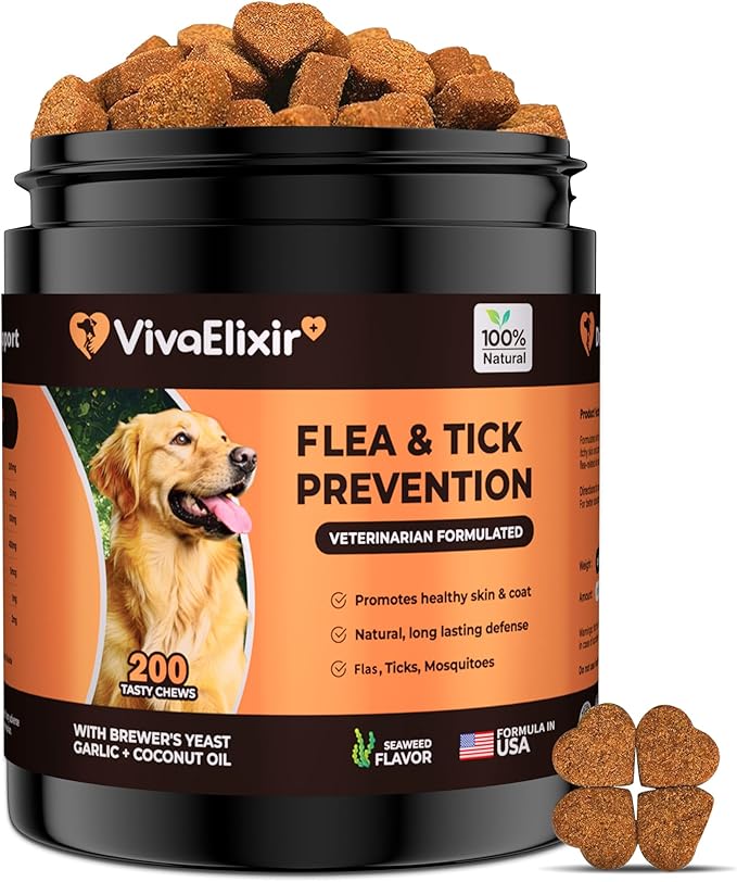 Flea and Tick Prevention for Dogs – 200 Soft Chews - Dog Flea and Tick Treatment &amp; Oral Flea Pills – Skin &amp; Coat Health - Made in USA - for Small, Medium, Large Dogs