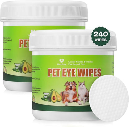 Pet Eye Wipes,Nature Eye Cleaning Wipes for Dogs&amp;Cats Gentle Eye Cleaner Pads for Tear Stain Remover Eye Debris,Discharge,Mucus Secretions,Non-Irritation,Plant Based-240Ct